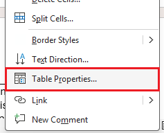 Table Properties